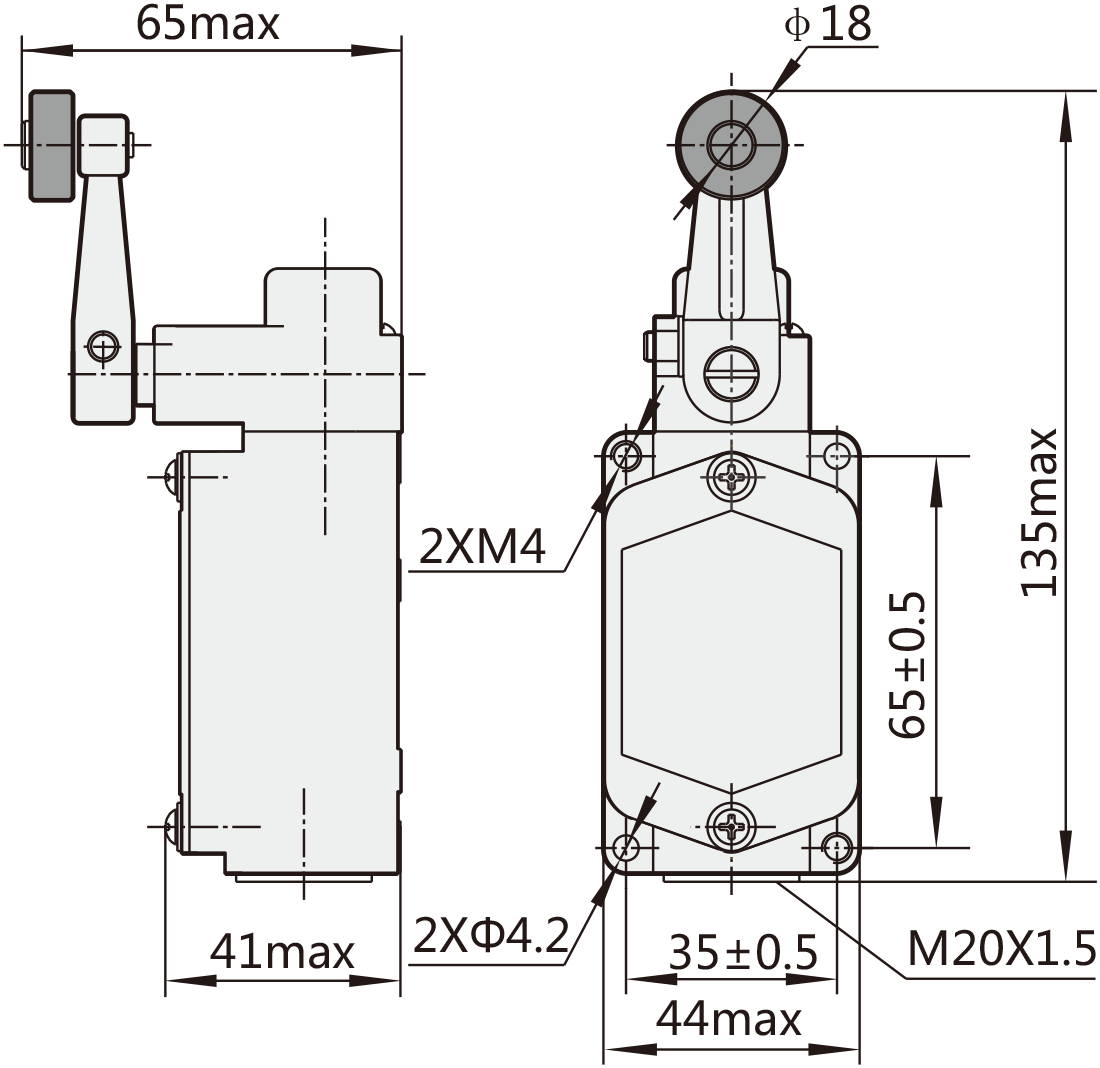 Dimensions of CHINT Travel Switch YBLX-K1/111