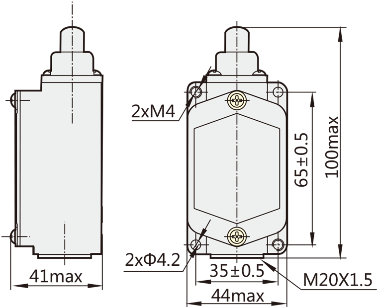 Dimensions of CHINT Travel Switch YBLX-K1/311