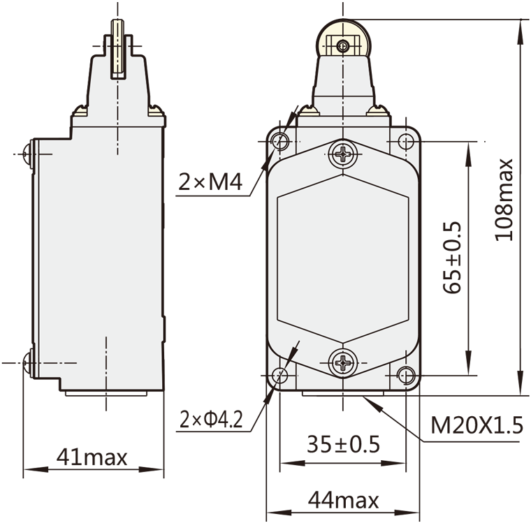 Dimensions of CHINT Travel Switch YBLX-K1/411