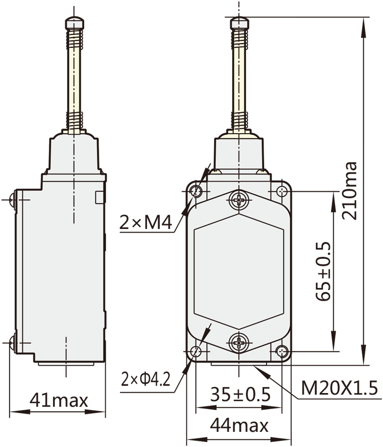 Dimensions of CHINT Travel Switch YBLX-K1/511