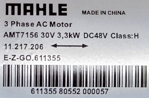 Label of E-Z-GO 611355, MAHLE AMT7156