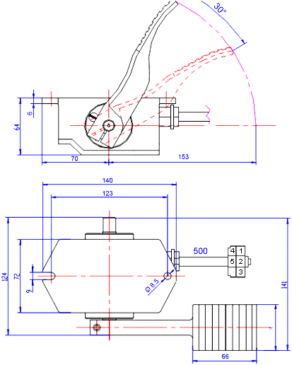 EFP712-2406 0-5V Foot Pedal Throttle Dimensions