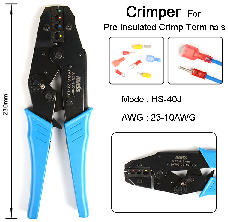 IWISS HS-40J Ratchet Type Crimper, 23-10 AWG Crimping Tool