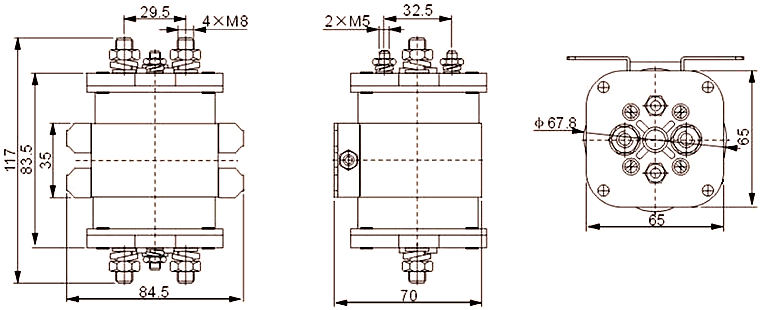 NR200-H SPDT DC Contactor Dimensions