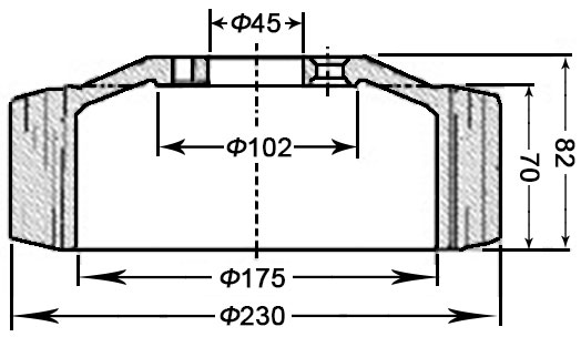 Dimensional diagram of PU Wheel 0009903819 230/70-45