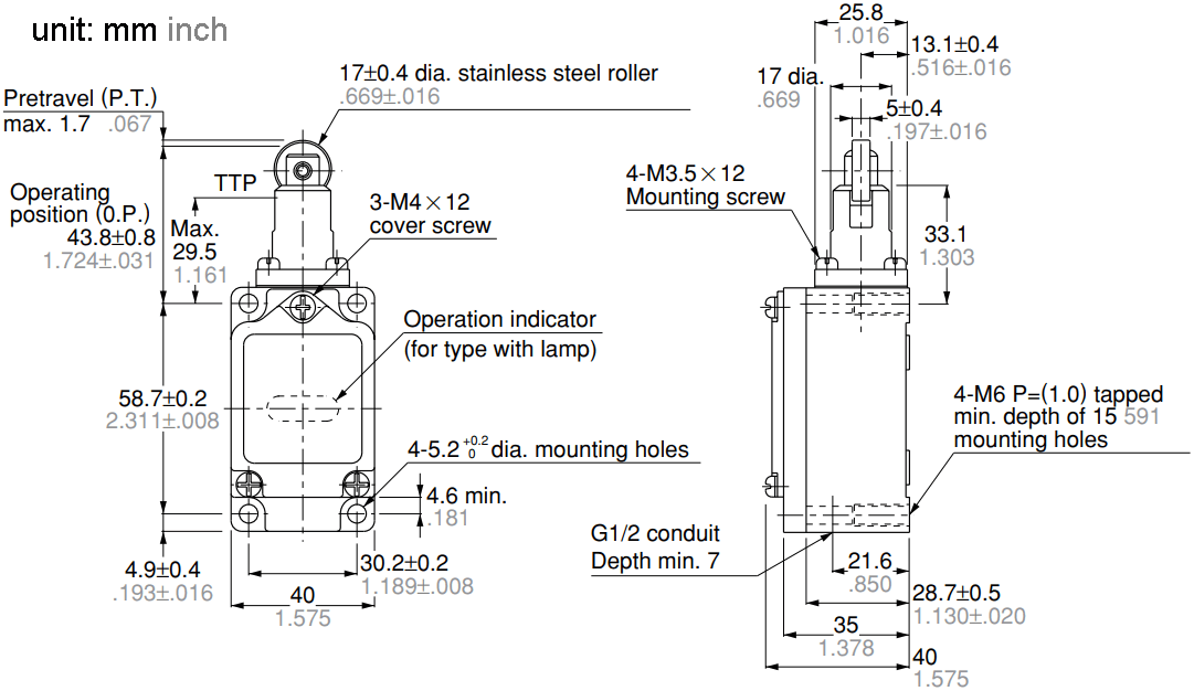 Panasonic Limit Swith AZ9104 Dimensions