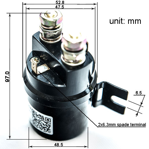 Dimension Diagram Of Starter DC Contactor QCC15-200A, Engine Starter Motor Solenoid