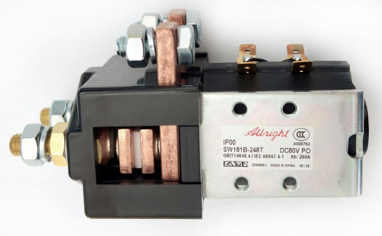 Albright Single Pole Double Throw DC Contactor SW181B-248T, SPDT, Rated for 80V 200A, With Magnetic Blowout, Designed for Regenerative Braking and Reversing in Electric Forklifts, Pallet Jacks, and Industrial Trucks