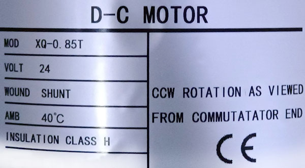 Label of 24V DC SepEx Motor XQ-0.85T