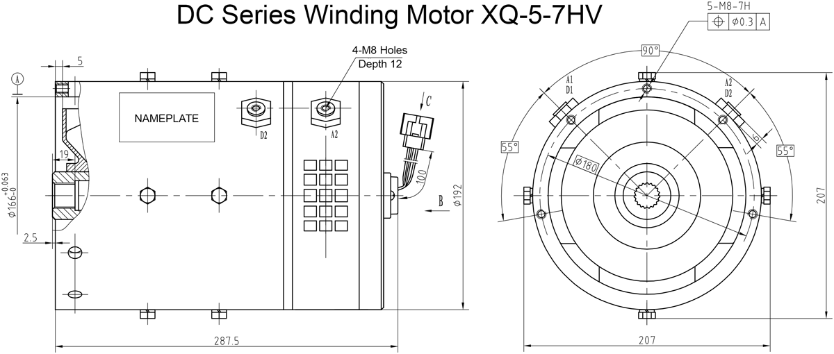 Diagram of 72V 5kW DC Series Winding Motor XQ-5-7HV