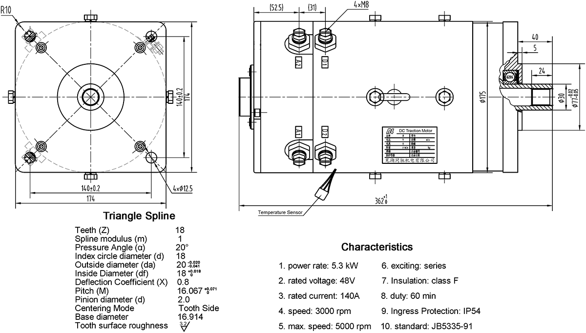 DC Series Winding Motor, Model XQ-5.3FA, IP54