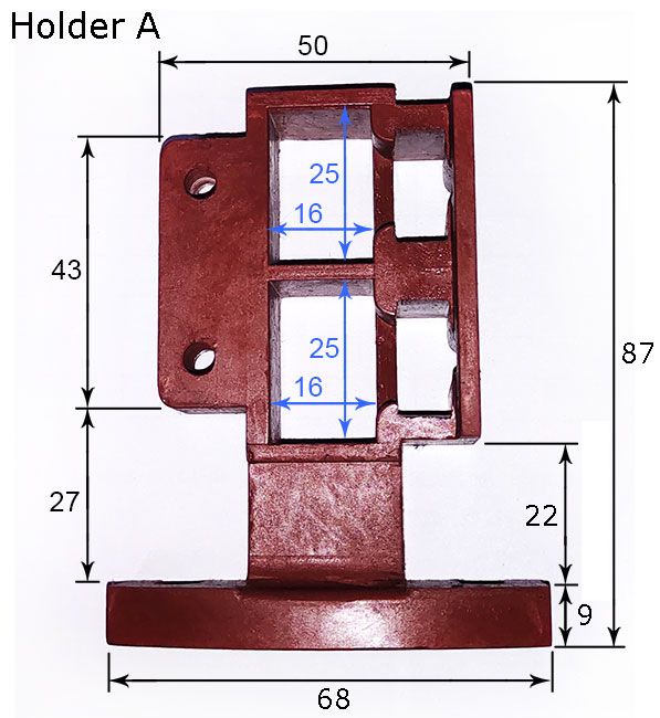 dimensions of carbon brush J288 holder of motor XQ-6.3A1, type A