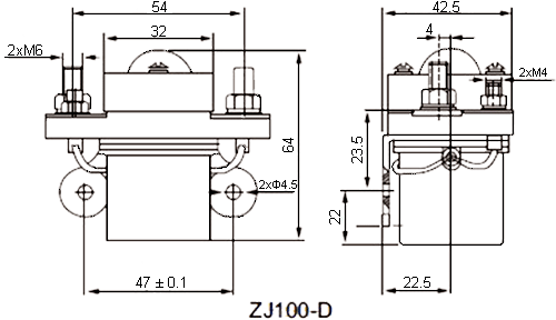 ZJ100D DC Contactor Dimensions