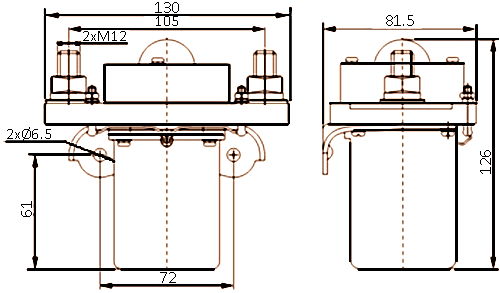 ZJ600D DC Contactor Outline Dimensions