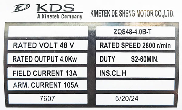 Product Label of KDS Motor ZQS48-4.0B-T