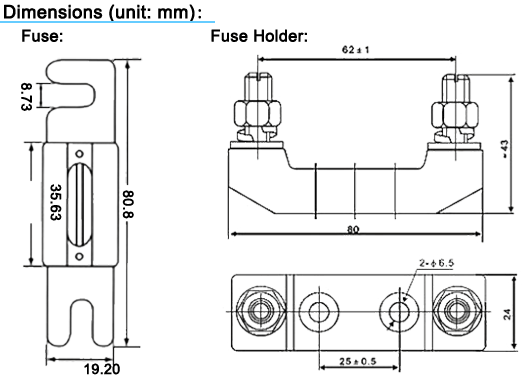 Anderson Stud-Fuse Connector Dimensions